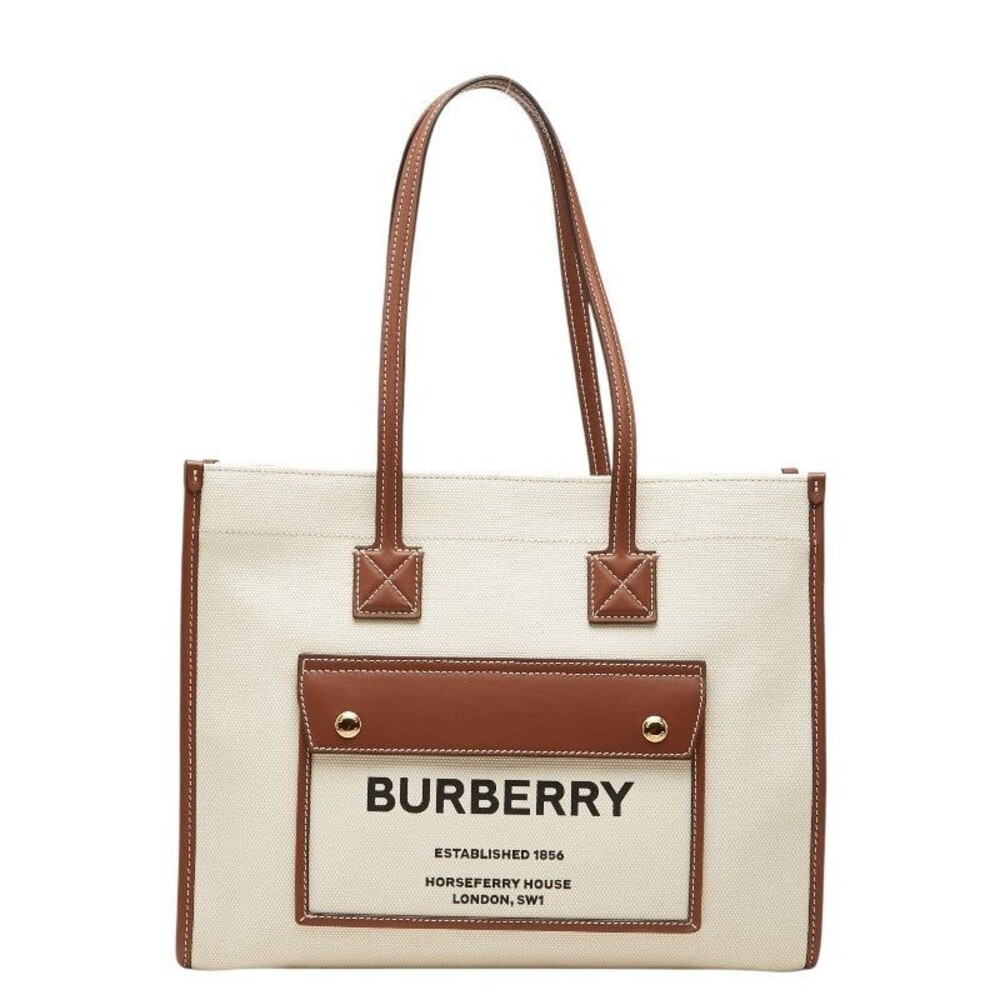 Burberry Leather Small Freya Tote Bag Ivory